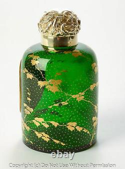 Antique Bohemian Glass Perfume Bottle Silver Mount & Hand Painted Portrait