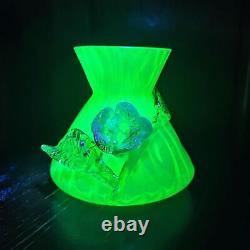 Antique Bohemian Harrach Uranium Glass Vase Applied Glass Opalescent Green