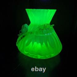 Antique Bohemian Harrach Uranium Glass Vase Applied Glass Opalescent Green