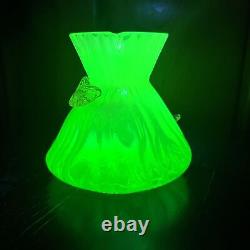 Antique Bohemian Harrach Uranium Glass Vase Applied Glass Opalescent Green