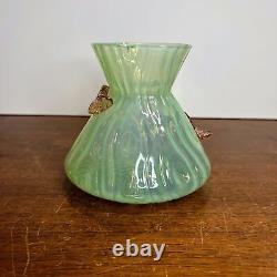 Antique Bohemian Harrach Uranium Glass Vase Applied Glass Opalescent Green