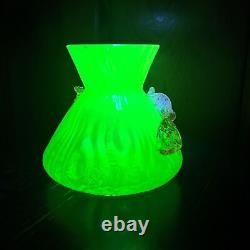 Antique Bohemian Harrach Uranium Glass Vase Applied Glass Opalescent Green