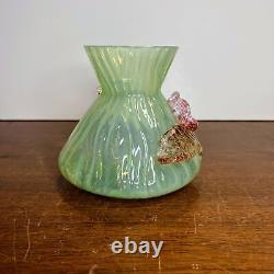 Antique Bohemian Harrach Uranium Glass Vase Applied Glass Opalescent Green