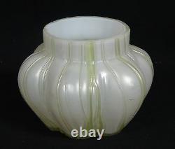 Antique Bohemian Kralik Art Nouveau Green Iridescent Art Glass Vase 3.75