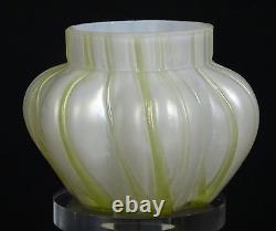 Antique Bohemian Kralik Art Nouveau Green Iridescent Art Glass Vase 3.75