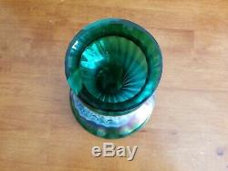 Antique Bohemian Loetz Glass Kralik Rindskopf Green Iridescent Vase 10 3/8 Euc