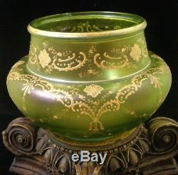 Antique Bohemian Loetz Green Iridescent DEK I/439 Art Nouveau Glass Bowl Vase