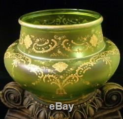 Antique Bohemian Loetz Green Iridescent DEK I/439 Art Nouveau Glass Bowl Vase