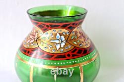 Antique Bohemian Moser green glass gilt enamel vase 1880-1910