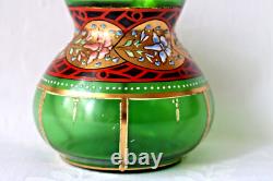 Antique Bohemian Moser green glass gilt enamel vase 1880-1910