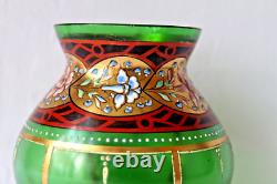 Antique Bohemian Moser green glass gilt enamel vase 1880-1910