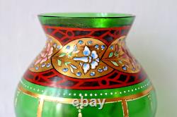 Antique Bohemian Moser green glass gilt enamel vase 1880-1910