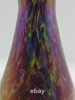 Antique Bohemian Rindskopf Green Iridescent Multi Swirl Art Nouveau Glass Vase