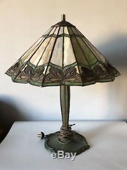 Antique Bradley Hubbard Arts & Crafts Bronze & Glass Lamp Vintage Art Nouveau