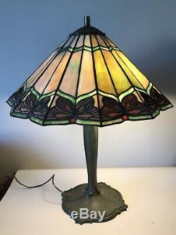 Antique Bradley Hubbard Arts & Crafts Bronze & Glass Lamp Vintage Art Nouveau