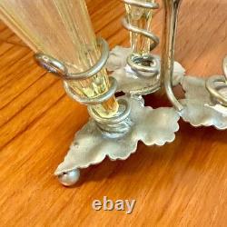 Antique C. 1915 Art Nouveau Vaseline Uranium glass & leaf base EPNS Epergne