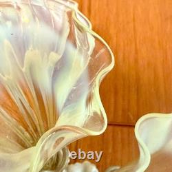 Antique C. 1915 Art Nouveau Vaseline Uranium glass & leaf base EPNS Epergne