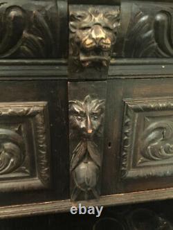 Antique Carved Green Man Solid Wood Sideboard