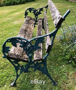 Antique Cast Iron & Oak Falkirk Blackberry Design Garden Bench