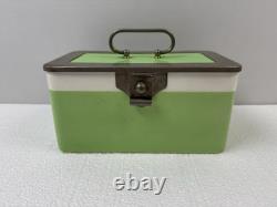 Antique Ceramic Biscuit Tin Barrel Lunch Box German Art Nouveau Lime Green Jar