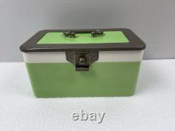 Antique Ceramic Biscuit Tin Barrel Lunch Box German Art Nouveau Lime Green Jar