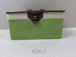 Antique Ceramic Biscuit Tin Barrel Lunch Box German Art Nouveau Lime Green Jar