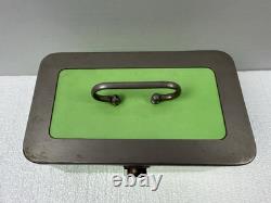 Antique Ceramic Biscuit Tin Barrel Lunch Box German Art Nouveau Lime Green Jar