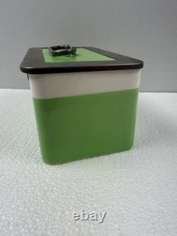 Antique Ceramic Biscuit Tin Barrel Lunch Box German Art Nouveau Lime Green Jar