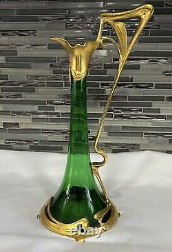 Antique Claret Jug Green Glass Art Nouveau/Art Deco (No Stopper) Possibly WMF