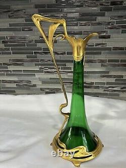 Antique Claret Jug Green Glass Art Nouveau/Art Deco (No Stopper) Possibly WMF