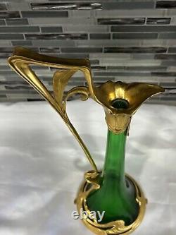 Antique Claret Jug Green Glass Art Nouveau/Art Deco (No Stopper) Possibly WMF