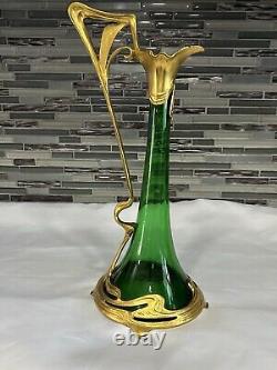 Antique Claret Jug Green Glass Art Nouveau/Art Deco (No Stopper) Possibly WMF