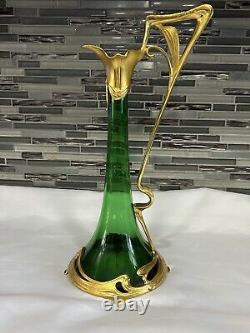 Antique Claret Jug Green Glass Art Nouveau/Art Deco (No Stopper) Possibly WMF