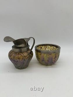 Antique Czech Art Nouveau Jugendstil Kralik Loetz Cream Jug And Sugar Bowl C1910