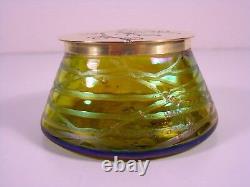 Antique Czech Art Nouveau Jugendstil Kralik Loetz Glass Inkwell Powder Box 1910