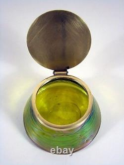 Antique Czech Art Nouveau Jugendstil Kralik Loetz Glass Inkwell Powder Box 1910