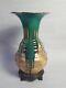 Antique Czech Bohemian Art Nouveau Drip Glaze Pottery Vase Bronze Mounted