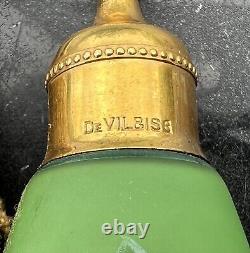 Antique DeVilbiss Art Nouveau Green Satin Glass Perfume Bottle with Atomizer