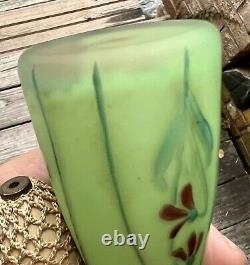 Antique DeVilbiss Art Nouveau Green Satin Glass Perfume Bottle with Atomizer