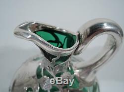 Antique Decanter Antique Scotch Whiskey American Green Glass Silver Overlay