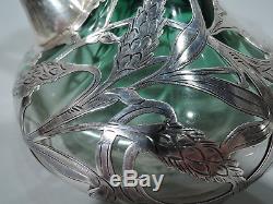 Antique Decanter Antique Scotch Whiskey American Green Glass Silver Overlay