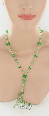 Antique Deco Czech Flapper Necklace Mint Green & Crystal Glass Bead Necklace