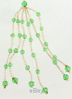 Antique Deco Czech Flapper Necklace Mint Green & Crystal Glass Bead Necklace
