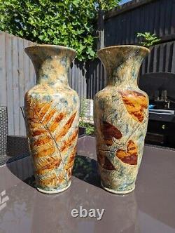 Antique Doulton Lambeth Natural Foliage Vases Partington Wood Autumn Leaves