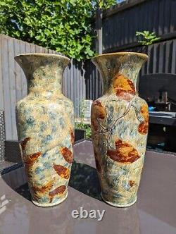 Antique Doulton Lambeth Natural Foliage Vases Partington Wood Autumn Leaves