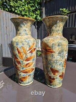 Antique Doulton Lambeth Natural Foliage Vases Partington Wood Autumn Leaves