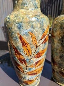 Antique Doulton Lambeth Natural Foliage Vases Partington Wood Autumn Leaves