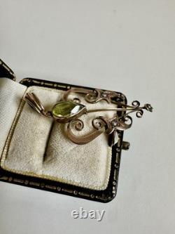 Antique Edwardian 9ct Gold Art Nouveau Peridot Seed Pearl Pendant