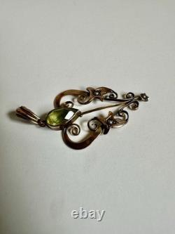Antique Edwardian 9ct Gold Art Nouveau Peridot Seed Pearl Pendant