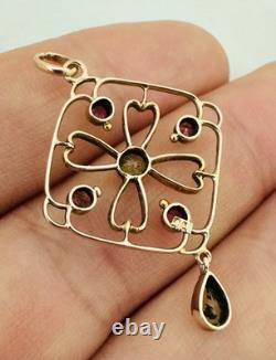 Antique Edwardian 9k 9ct Gold Peridot & Amethyst Pendant Art Nouveau Marked 9Ct